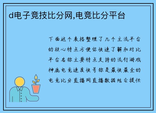 d电子竞技比分网,电竞比分平台
